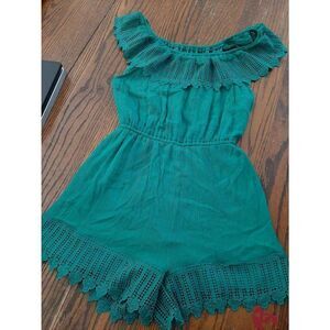 Med Dina Be Green Off Shoulder Lace Crepe One Piece Romper Shorts Cold Shoulder